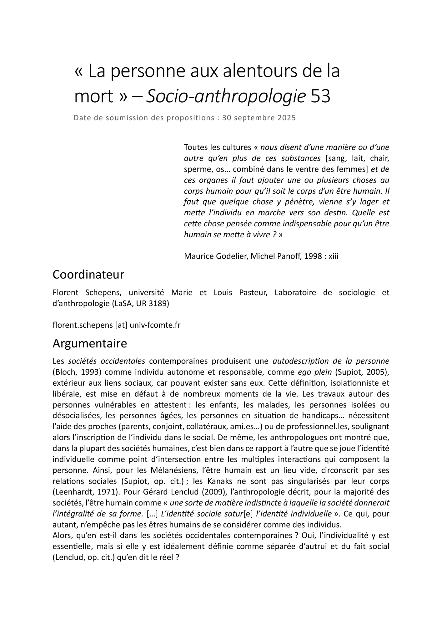 La personne aux alentours de la mort
